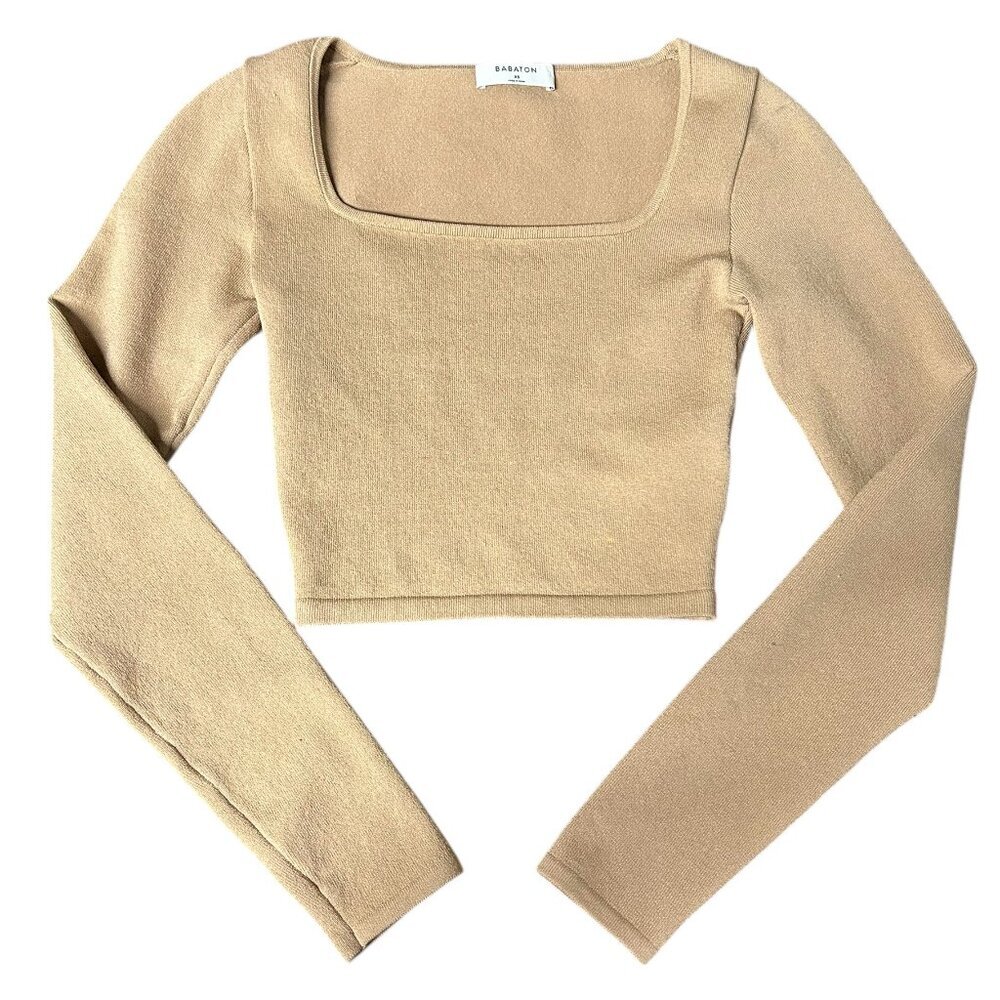 Aritzia Babaton Beige Sculpt Knit Long Sleeve Top XS - Picture 3 of 10